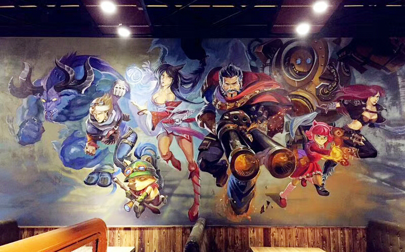 网络游戏主题咖啡厅艺术手绘墙