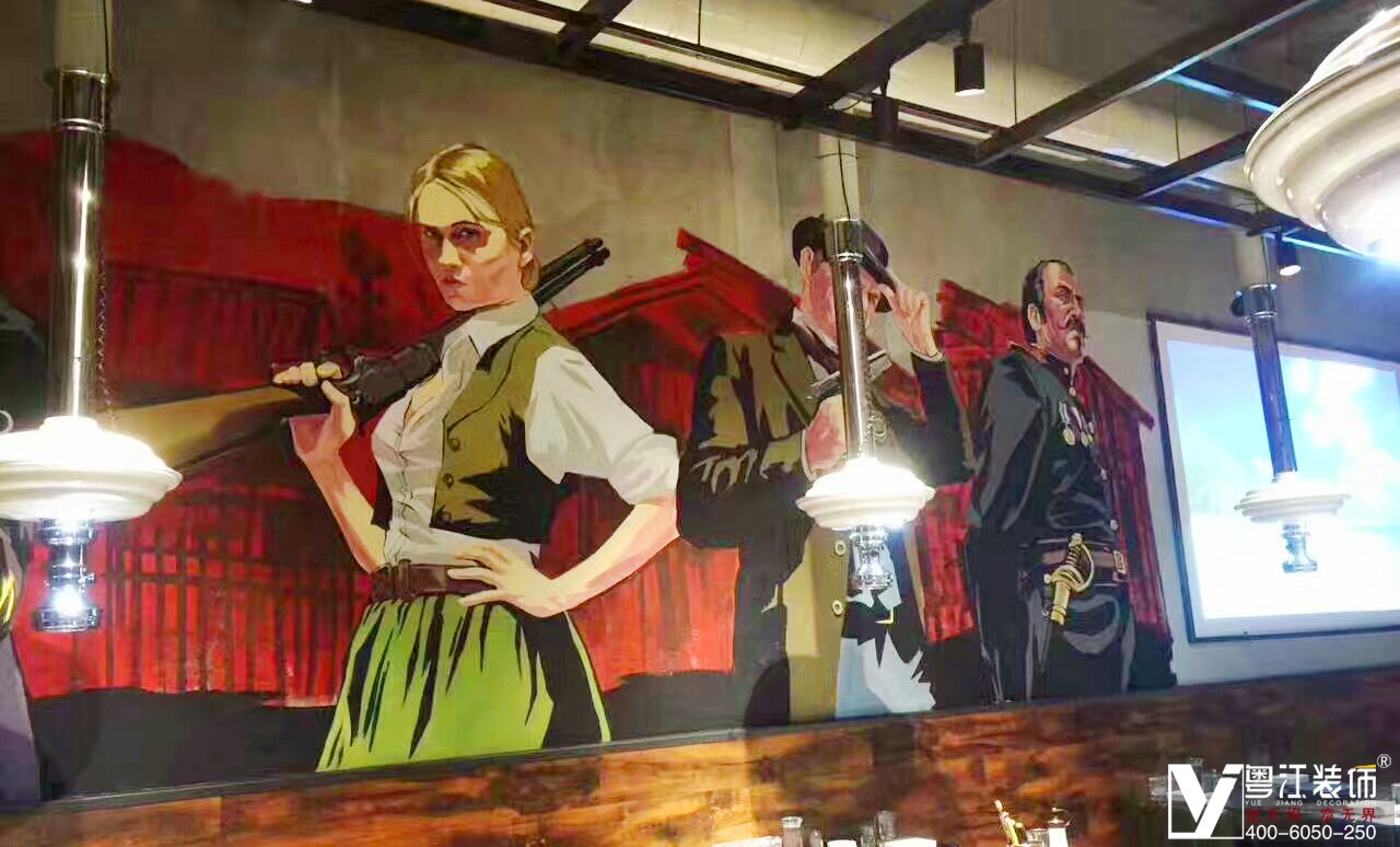 牛仔主题个性酒吧艺术彩绘